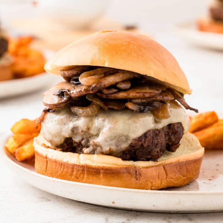 Mushroom Swiss Burger on plate