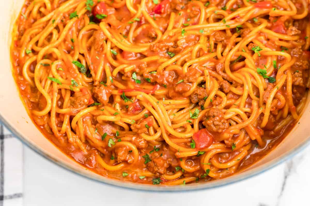 Close up photo of Taco Spaghetti.