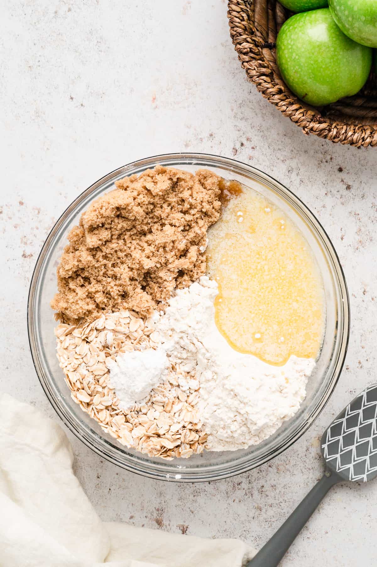 Easy Apple Crisp topping ingredients in mixing bowl