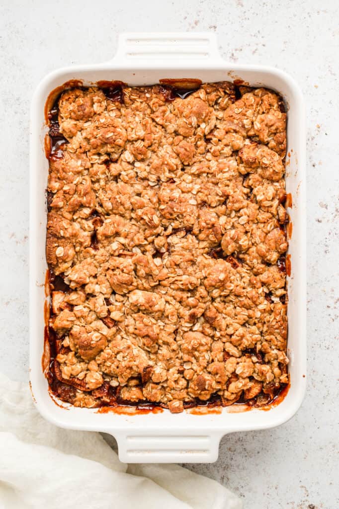 Easy Apple Crisp baked to golden brown in baking dish