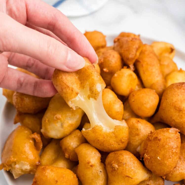 Closeup square image of Cheese Curds