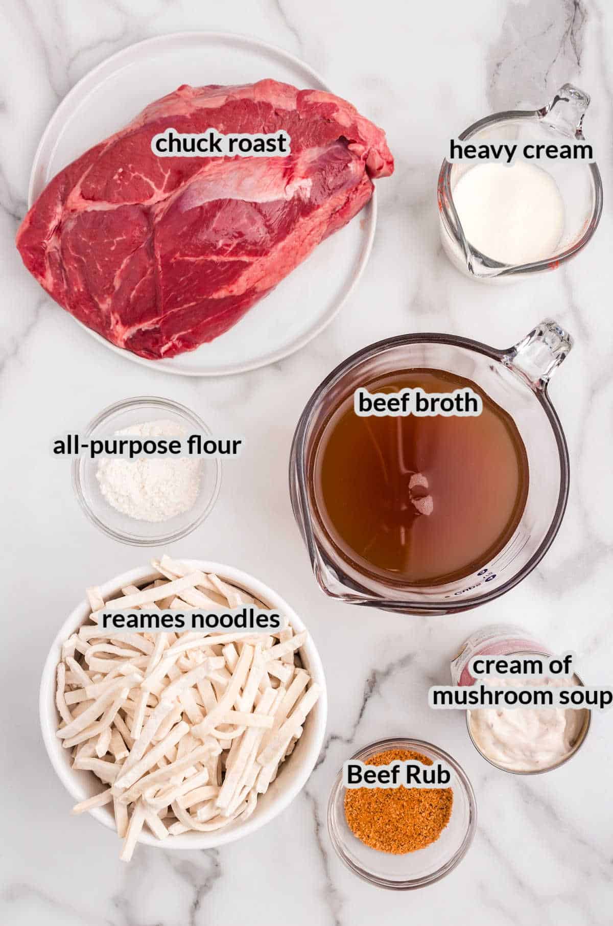 Overhead Image of Crock Pot Beef and Noodles Ingredients