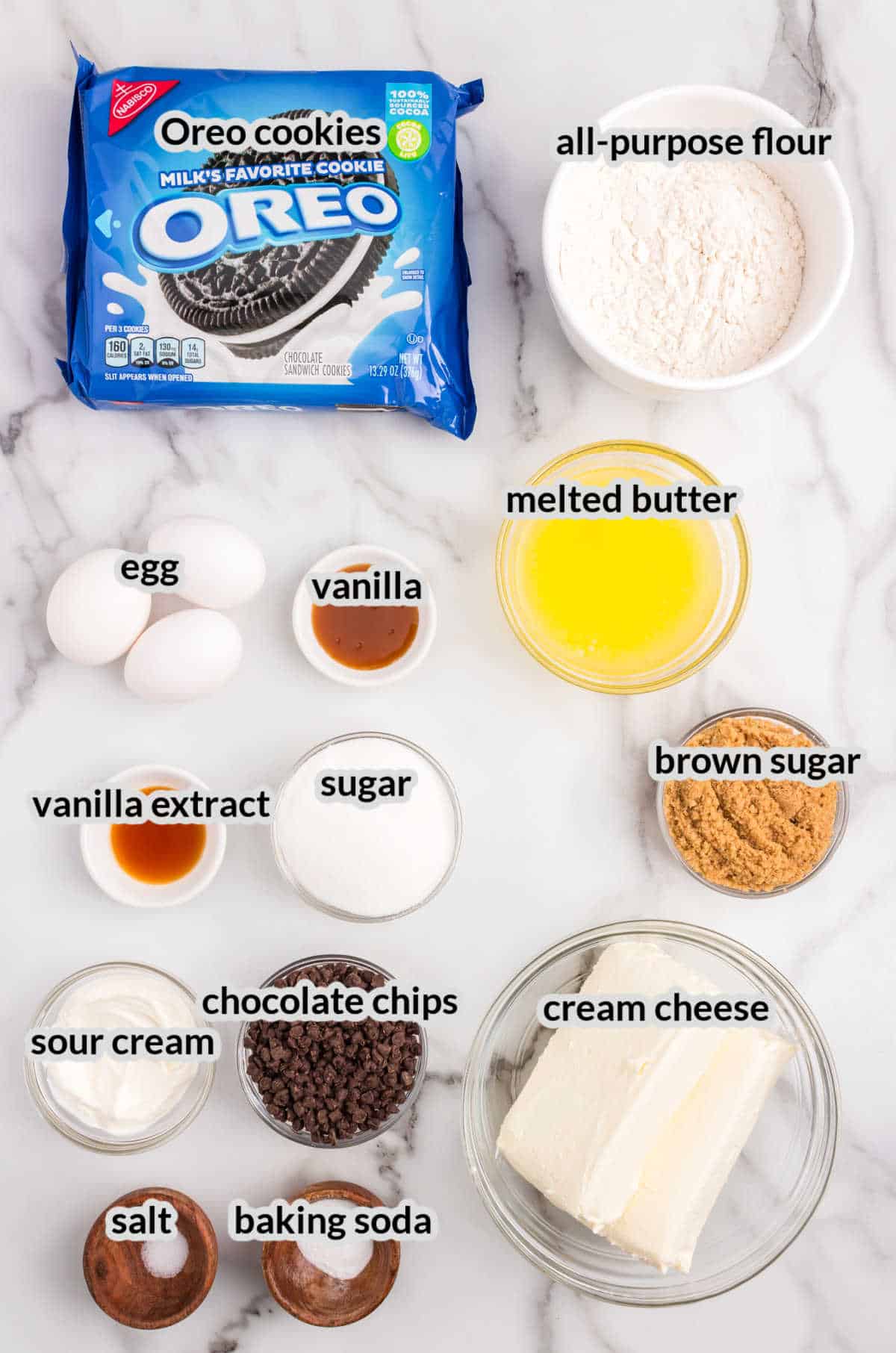 Overhead Image of Slutty Cheesecake Bars Ingredients