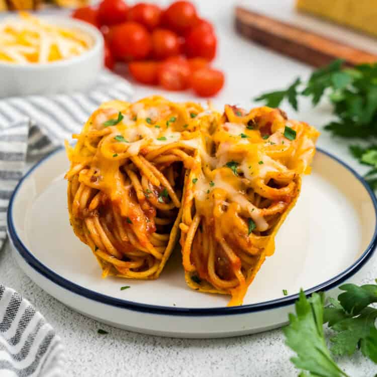 Two Spaghetti Tacos on plate inspired by icarly