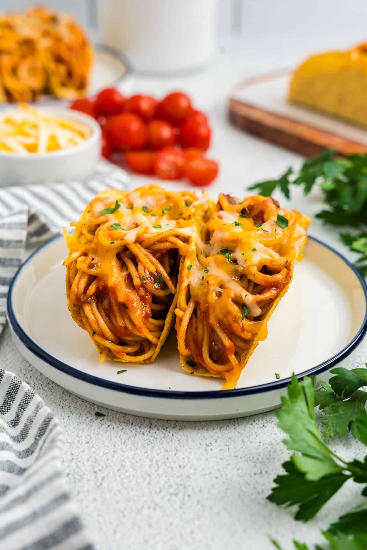 Two Spaghetti Tacos on plate inspired by icarly