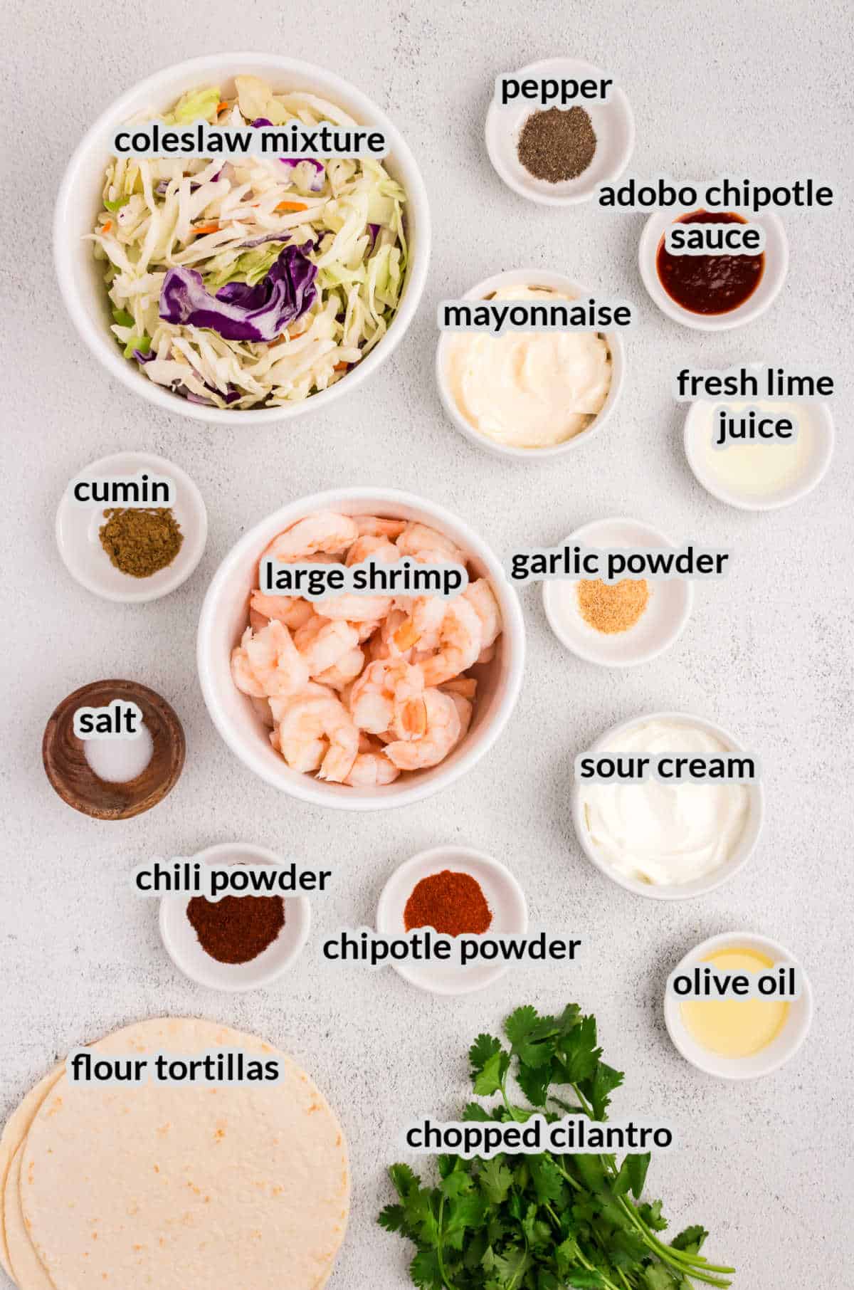 Overhead Image of Baja Shrimp Tacos Ingredients