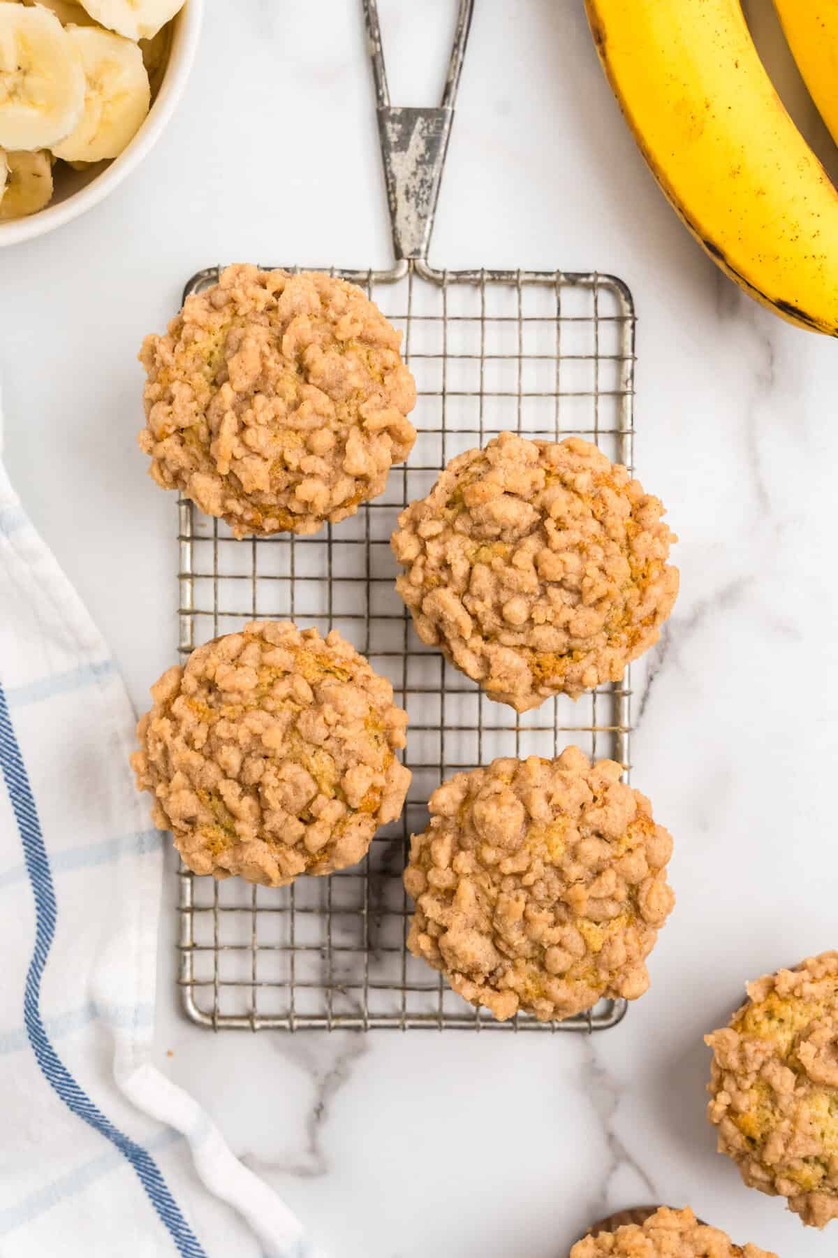 Banana Crumb Muffins on cooling rack