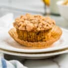 Closeup square image of Banana Crumb Muffins