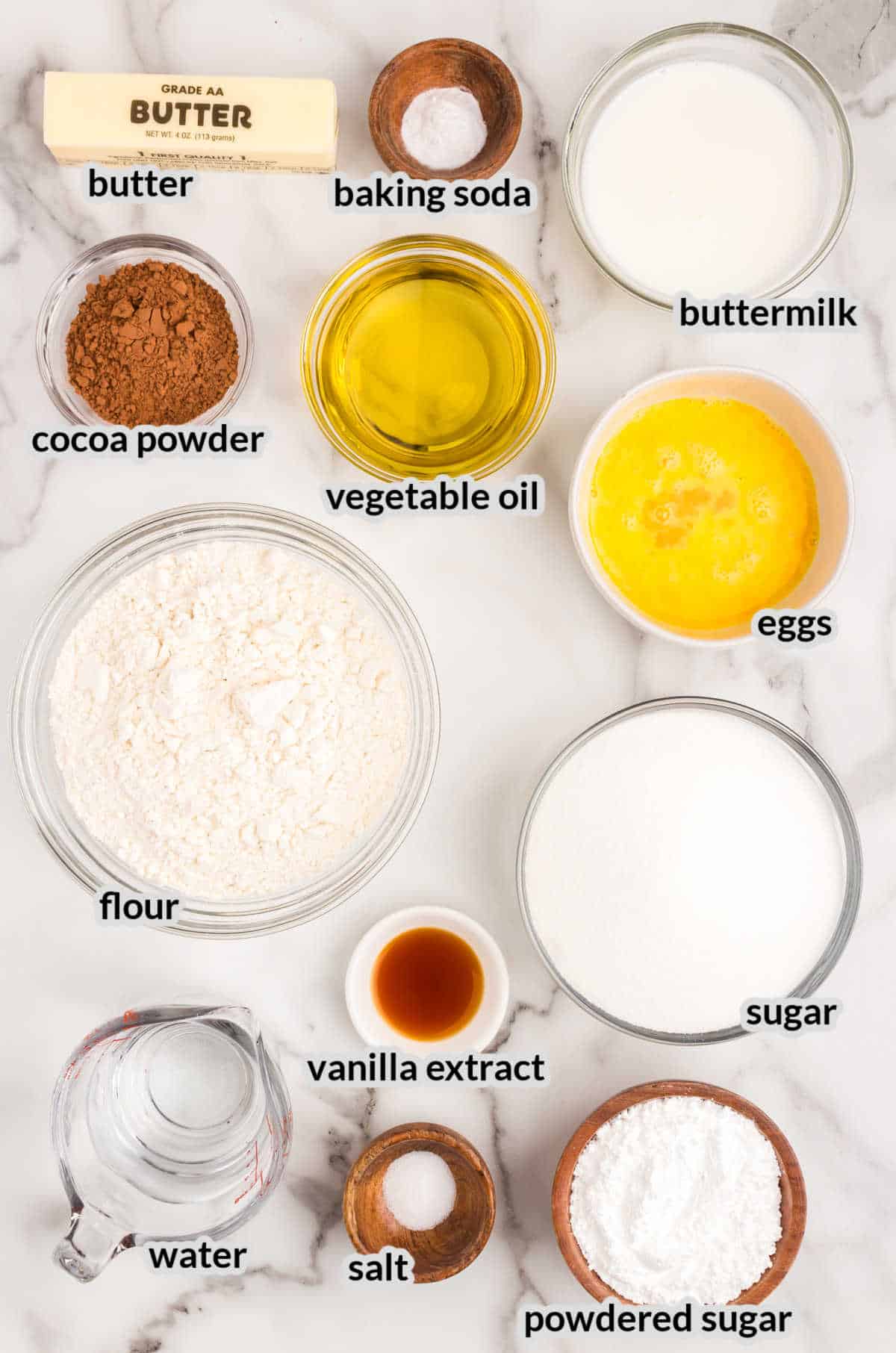 Overhead Image of the Buttermilk Brownies Ingredients