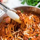 Closeup square image of One Pot Spaghetti