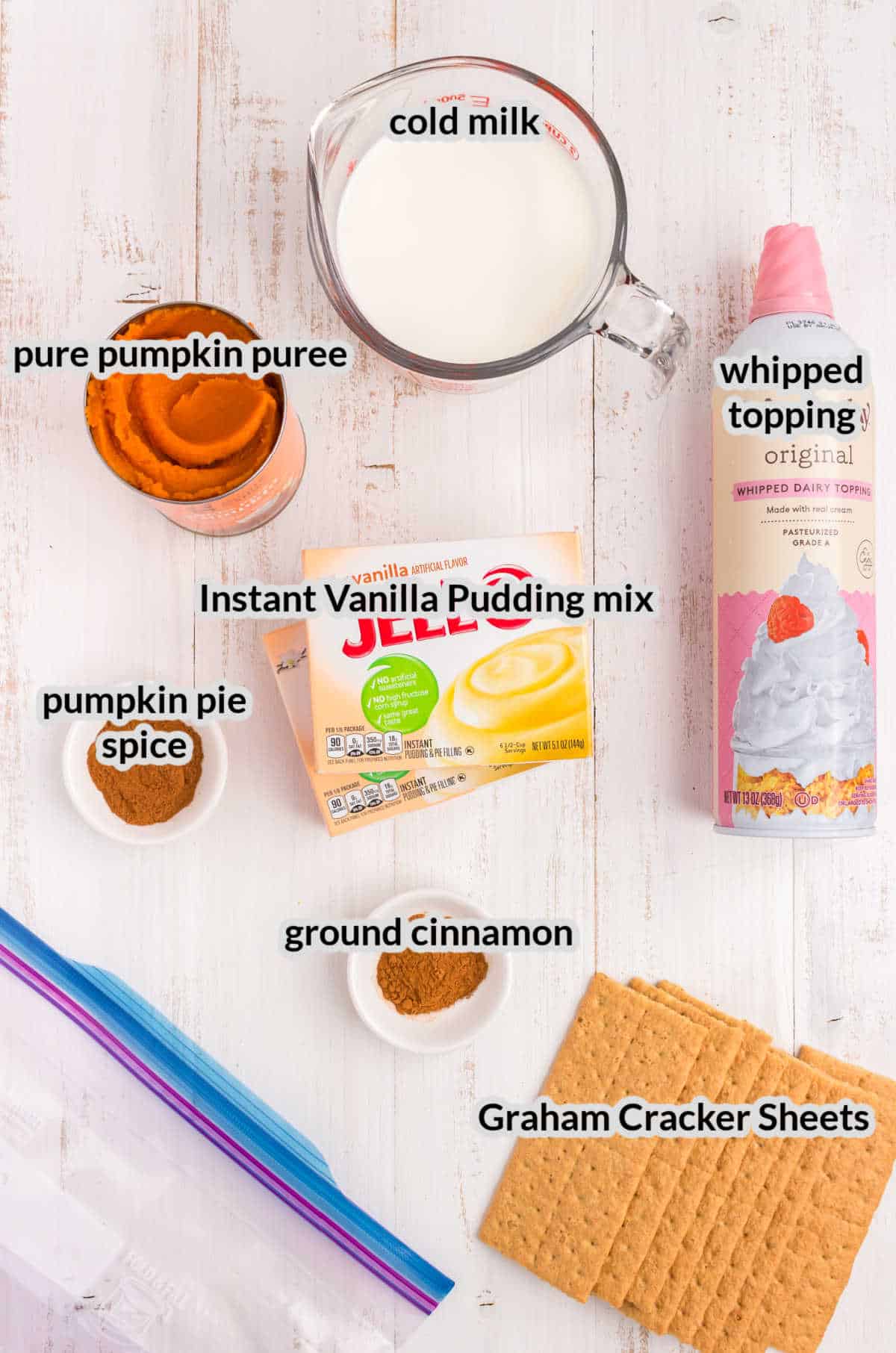 Overhead Image of Pumpkin Pie in a Bag Ingredients