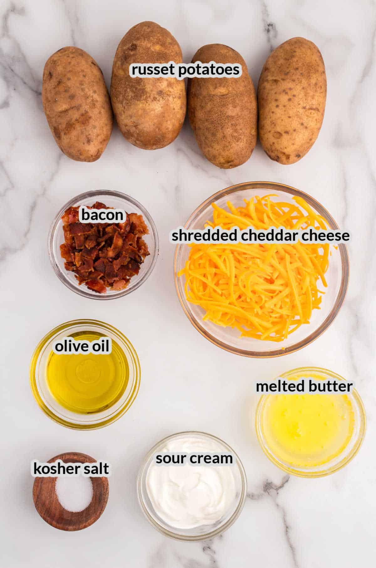 Overhead Image of Twice Baked Potatoes Ingredients