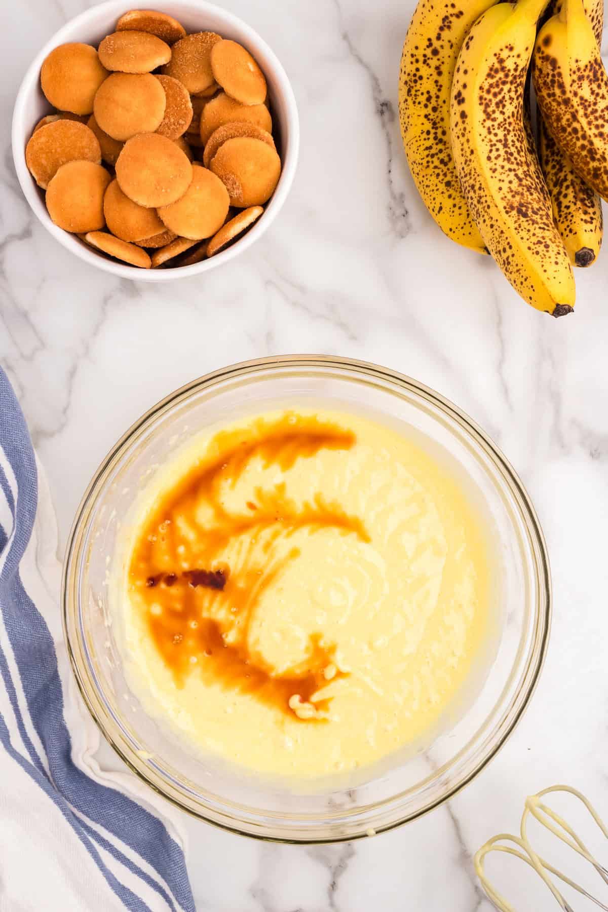 Pouring vanilla into Banana Pudding mixture