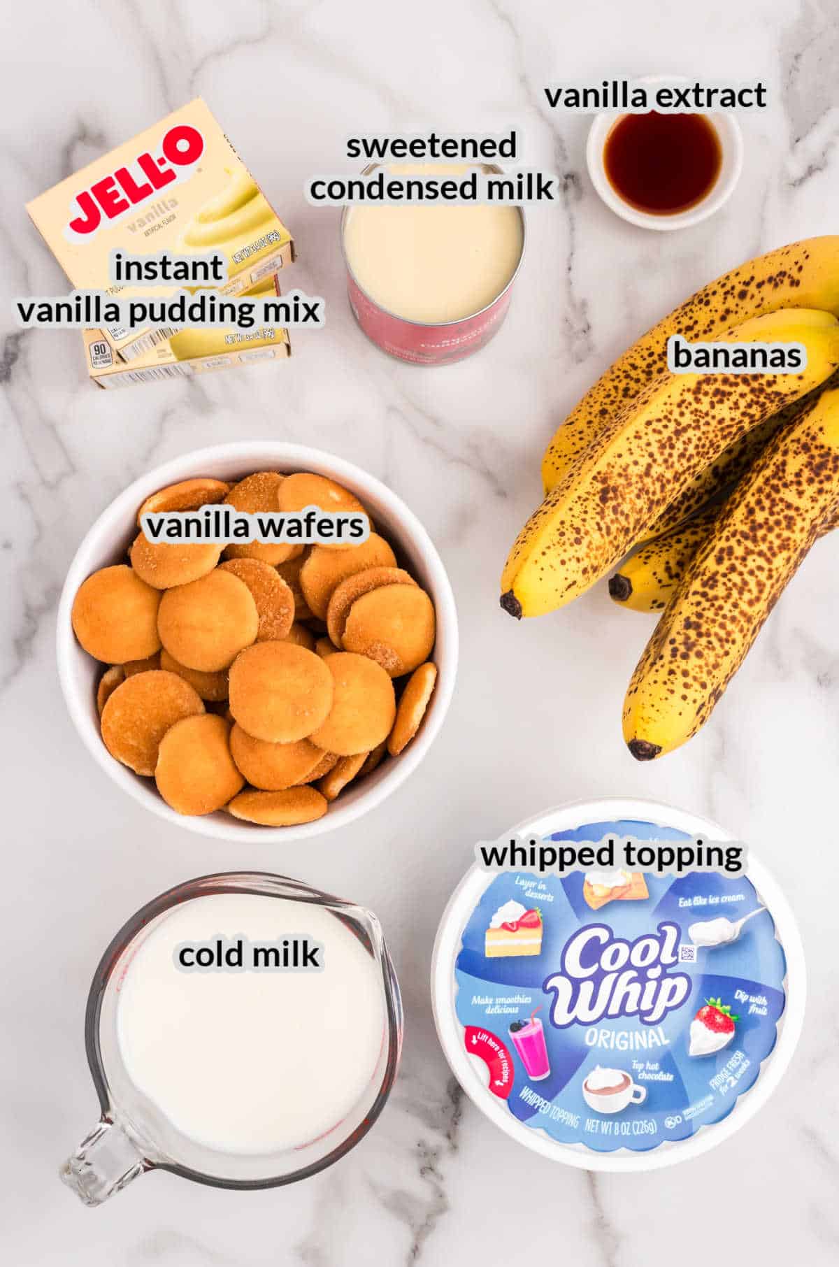 Overhead Image of Banana Pudding Ingredients