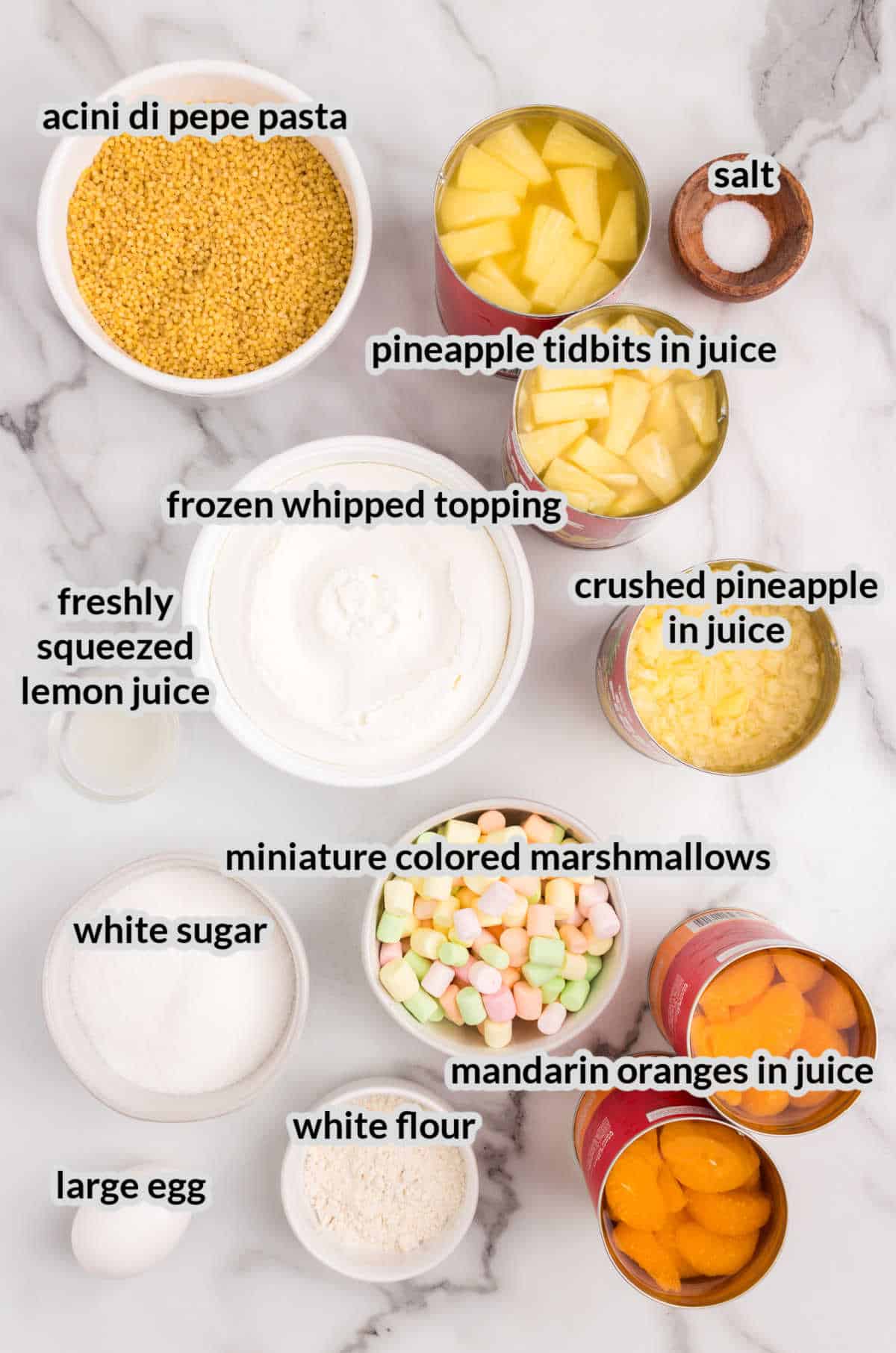 Overhead Image of Frog Eye Salad Ingredients