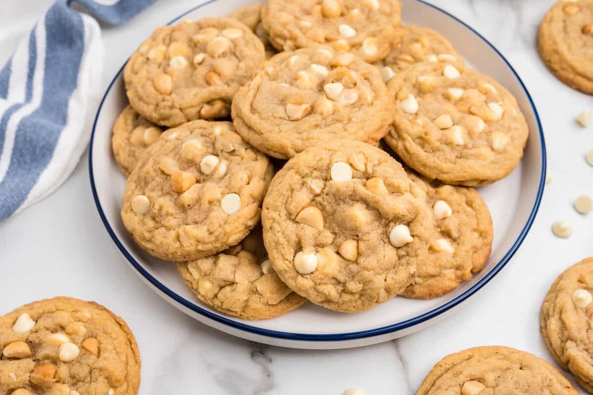 Plate of White Chocolate Macadamia Nut Cookies 