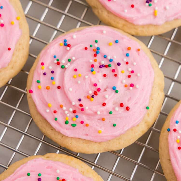 Closeup square image of Looking for the perfect cookie recipe? These old fashioned sour cream cookies with a decadent frosting are sure to be a hit. Learn how to make them step-by-step and impress your friends and family!