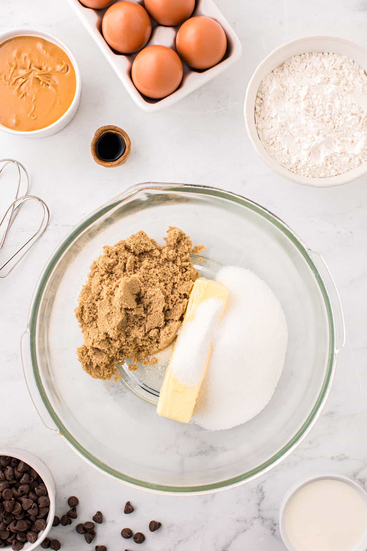 Peanut Butter Thumbprint Cookies ingredients in mixing bowl