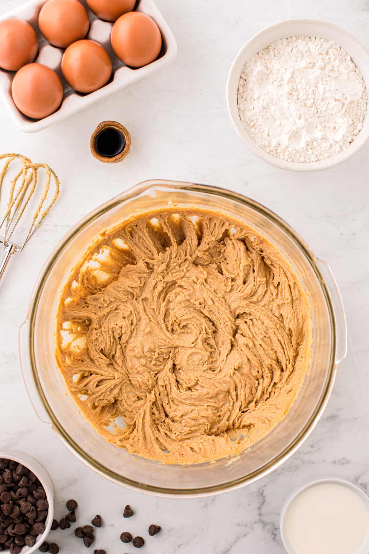 Perfectly combined Peanut Butter Thumbprint Cookies ingredients in mixing bowl