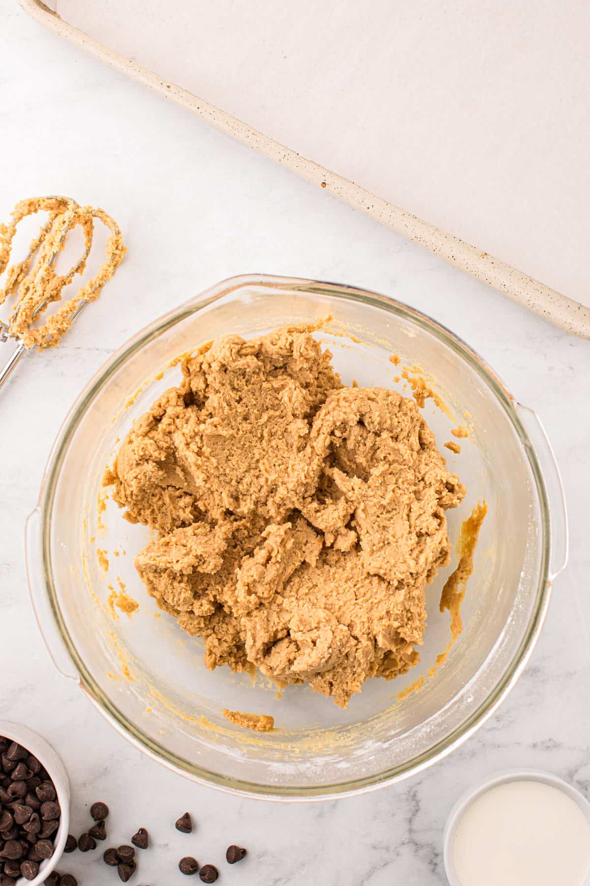 Peanut Butter Thumbprint Cookies dough in mixing bowl