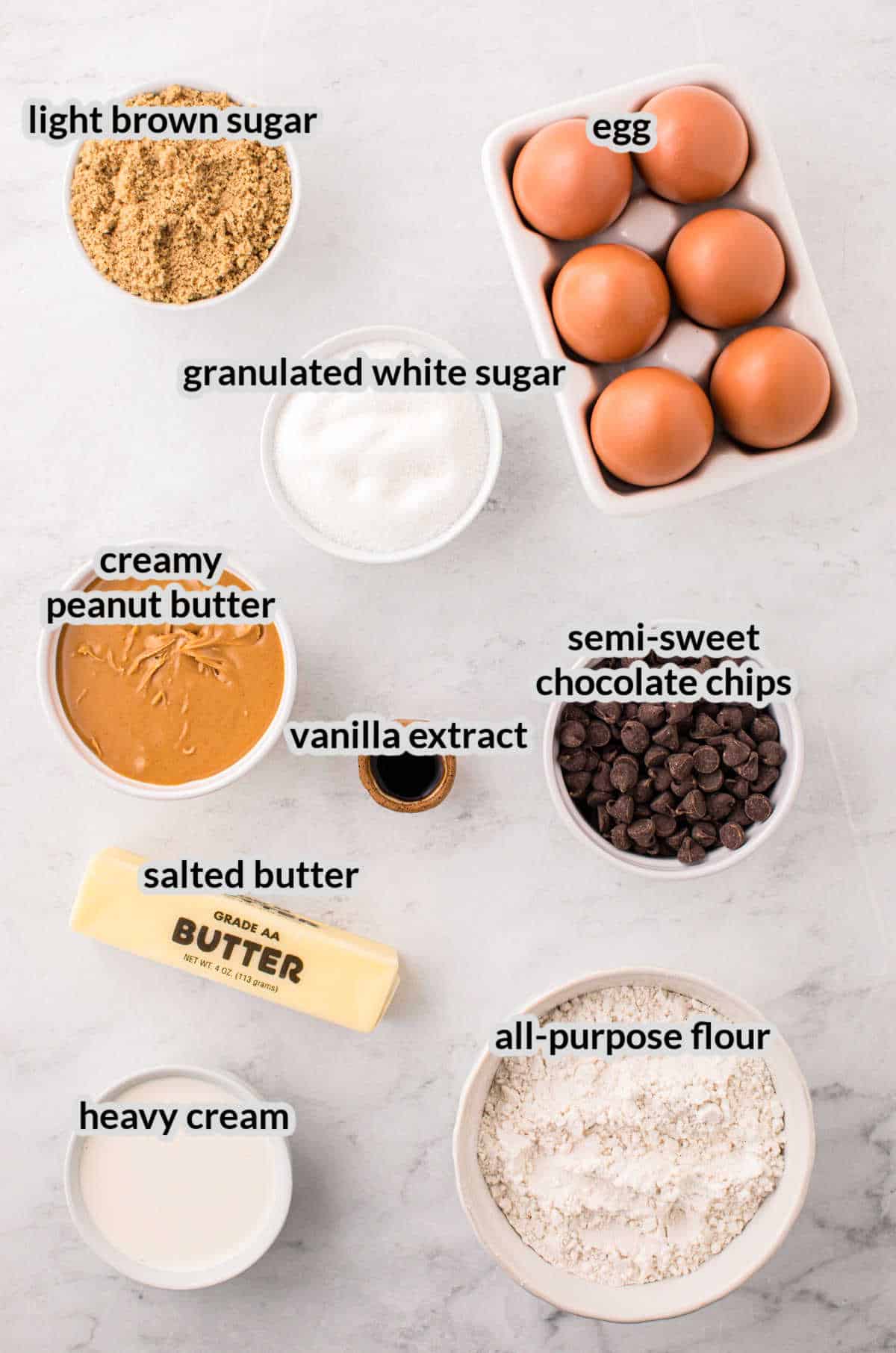 Overhead Image of Peanut Butter Thumbprint Cookies Ingredients