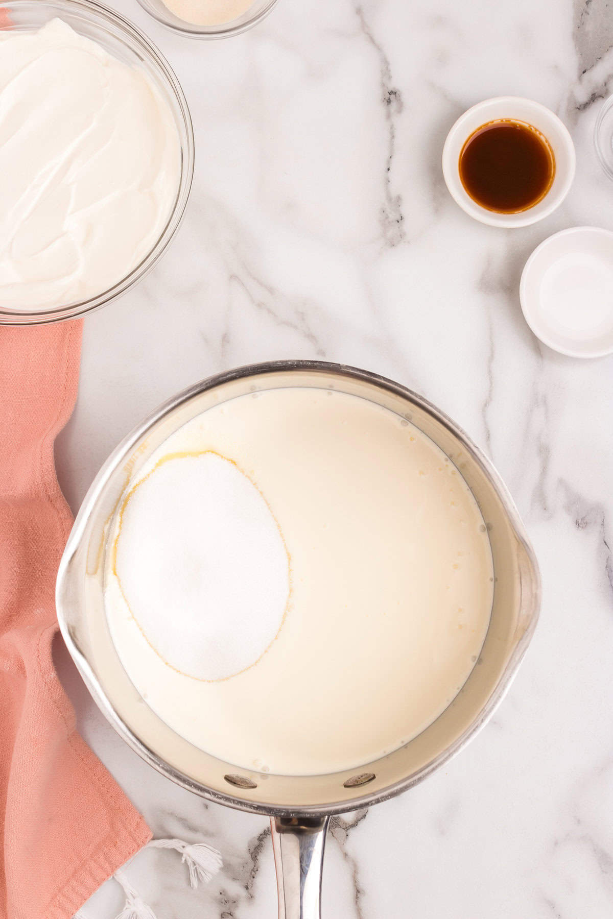 Ingredients for Swedish Creme in saucepan