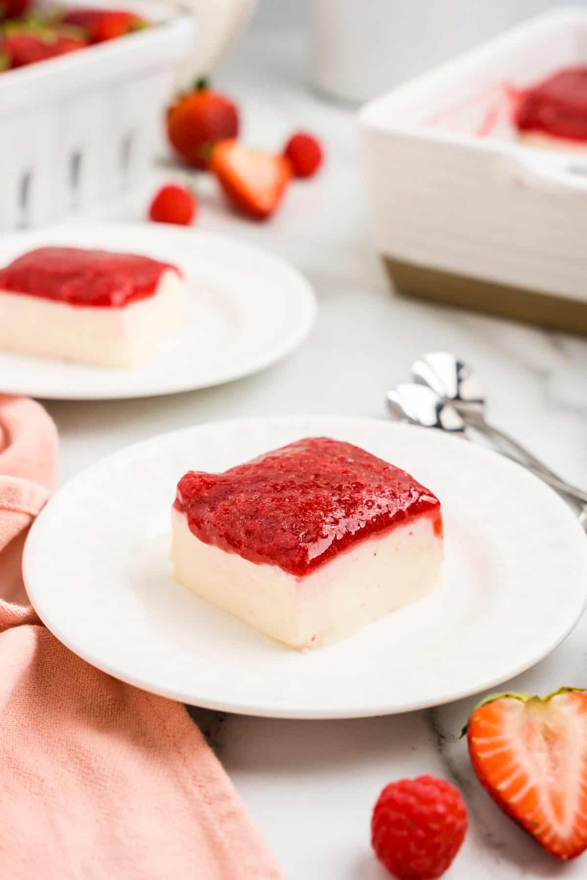 Swedish Creme cut into square on desset plate