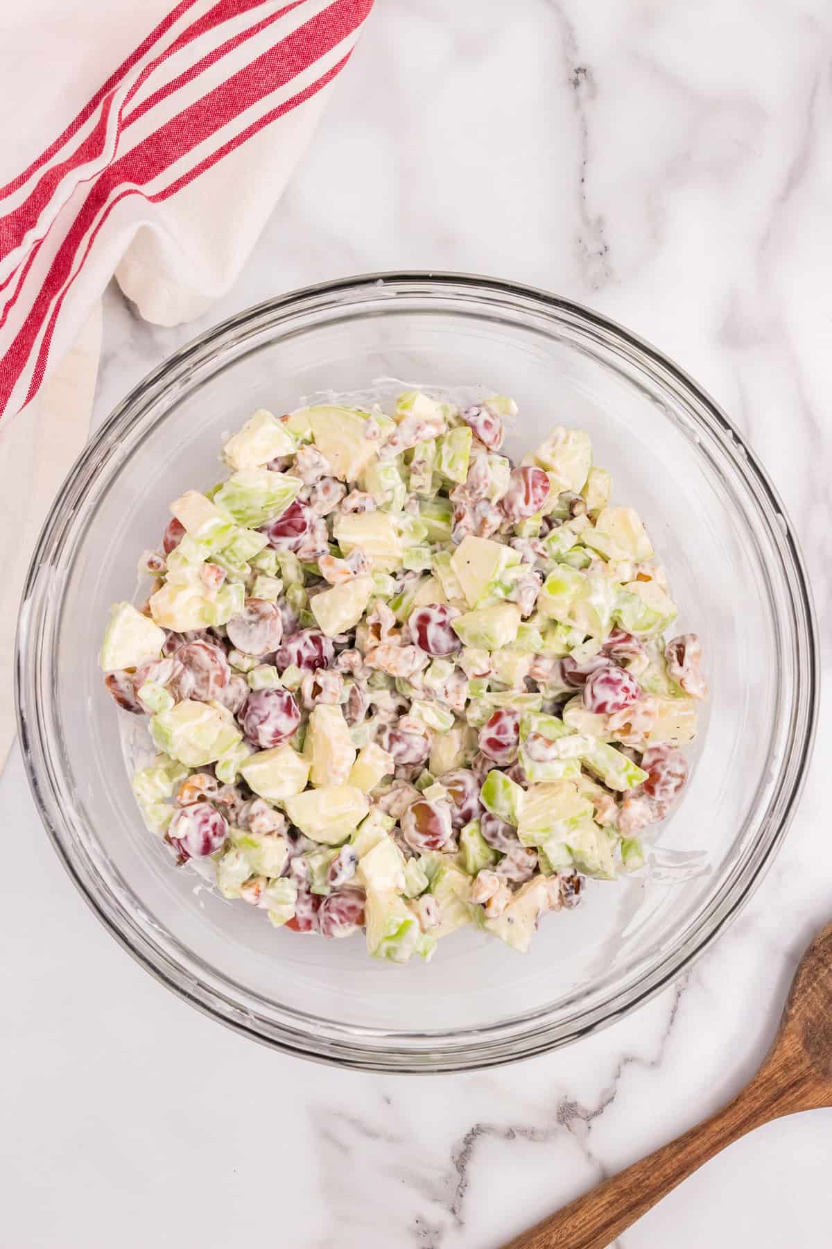 Waldorf Salad ingredients mixed well in large mixing bowl
