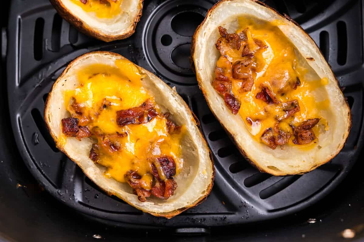 Air Fryer Potato Skins arranged in air fryer