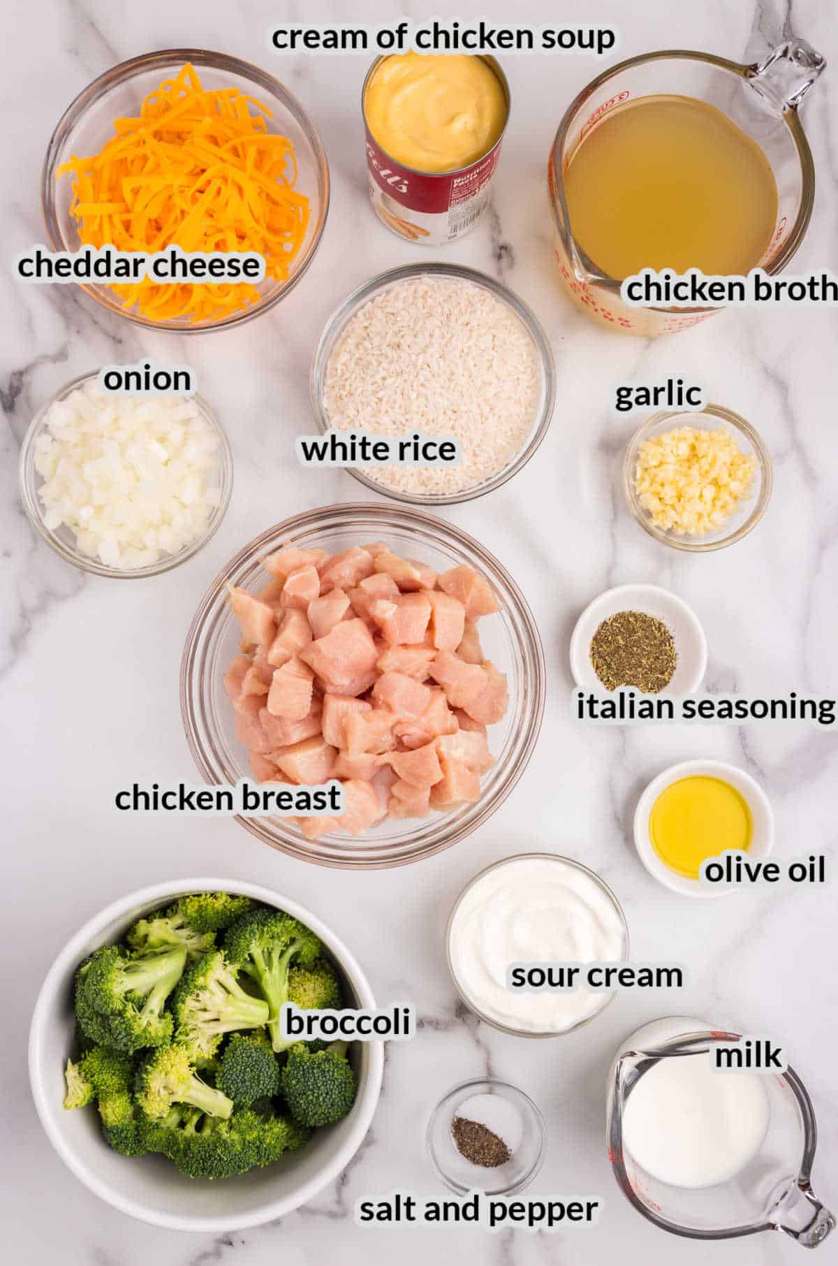 Cheesy Chicken Broccoli and Rice Casserole Ingredients
