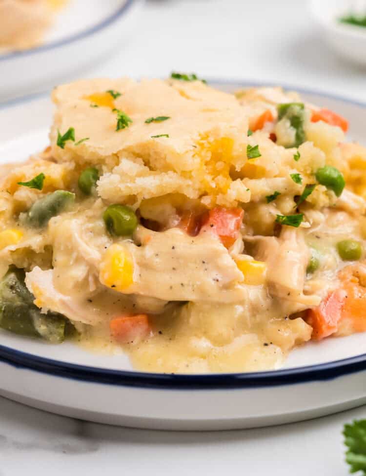 Side profile picture of completed chicken cobbler.