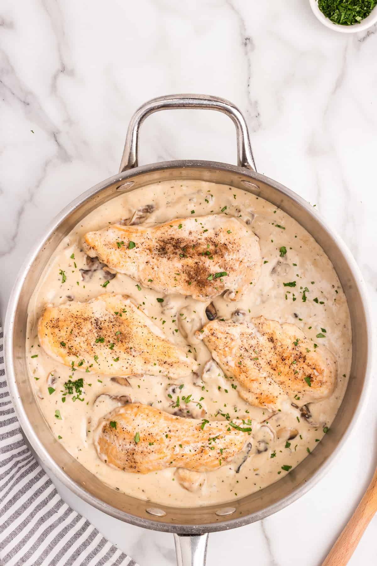 Skillet Cream of Mushroom Chicken ready to enjoy