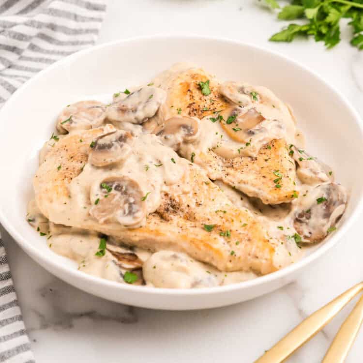Closeup square image of Skillet Cream of Mushroom Chicken