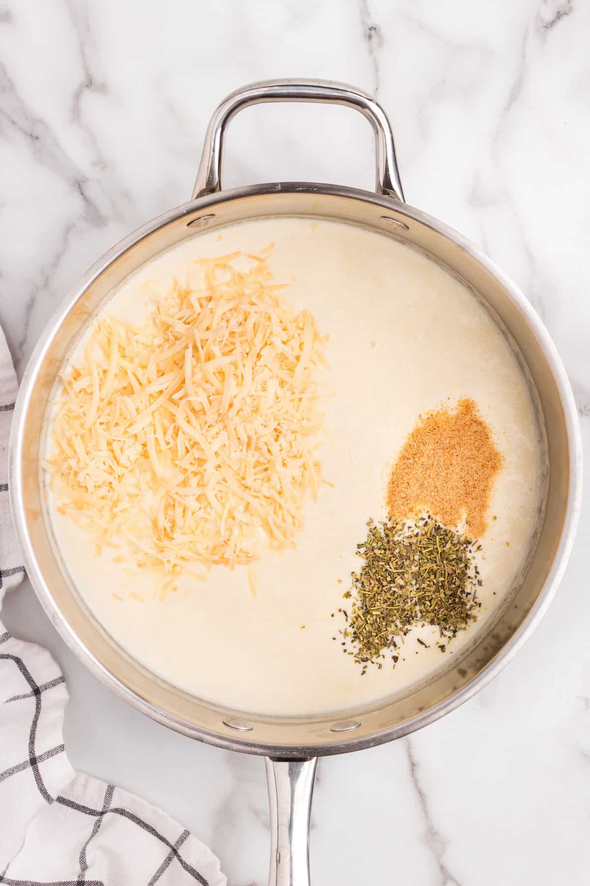 Metal pot with ingredients not mixed