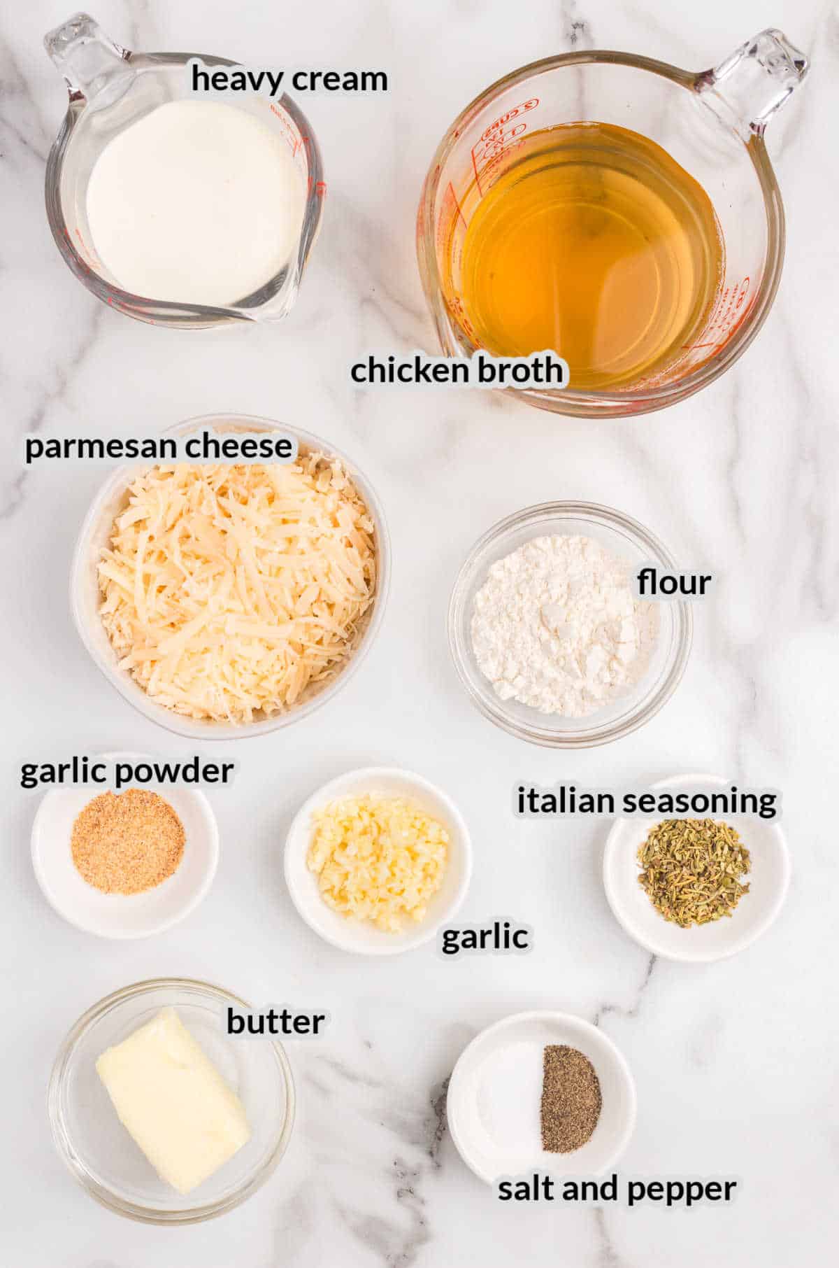 Overhead image of Garlic Parmesan Sauce ingredients
