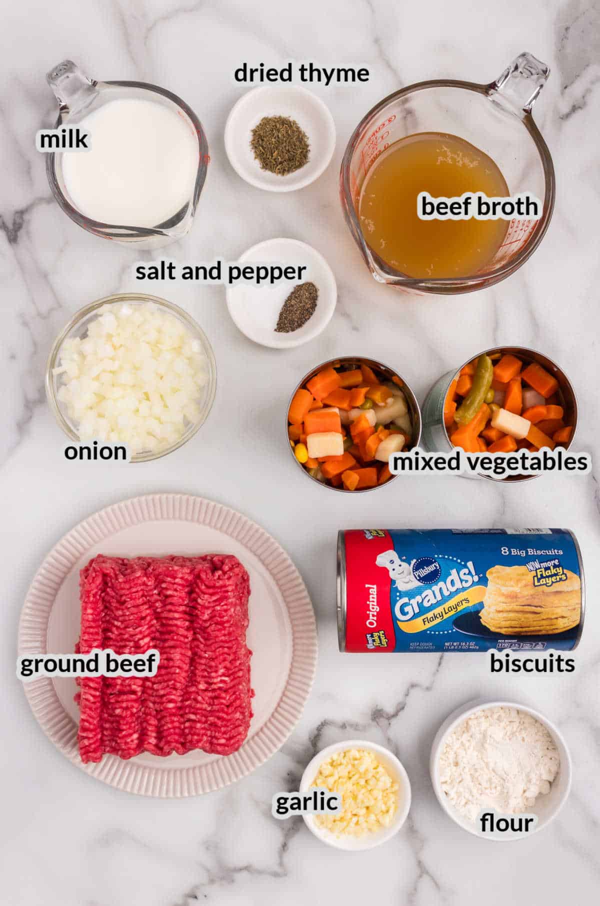Skillet Ground Beef Pot Pie Ingredients
