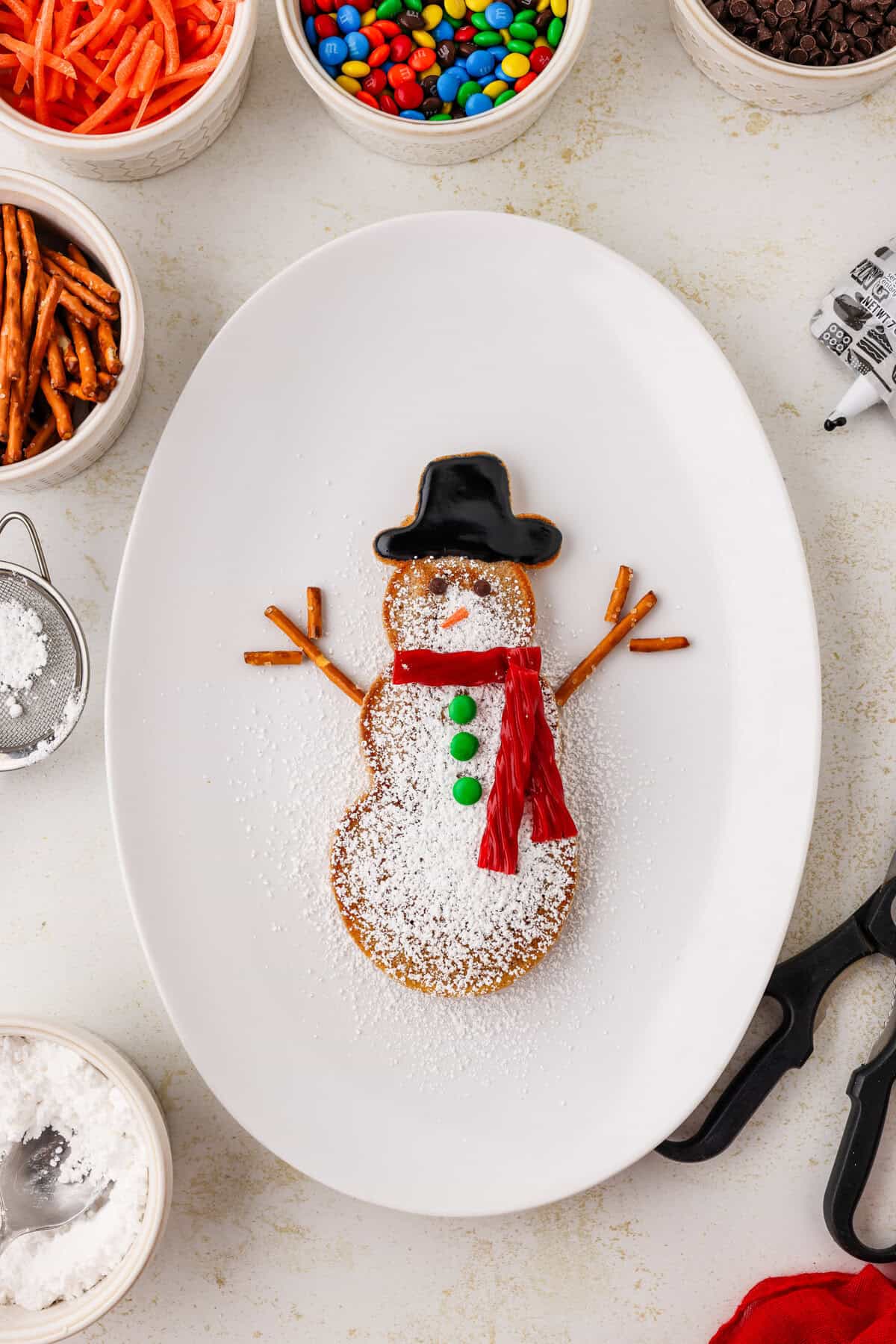 Completed snowman pancake