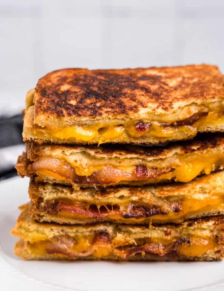 Bacon Grilled Cheese cut in half and stacked