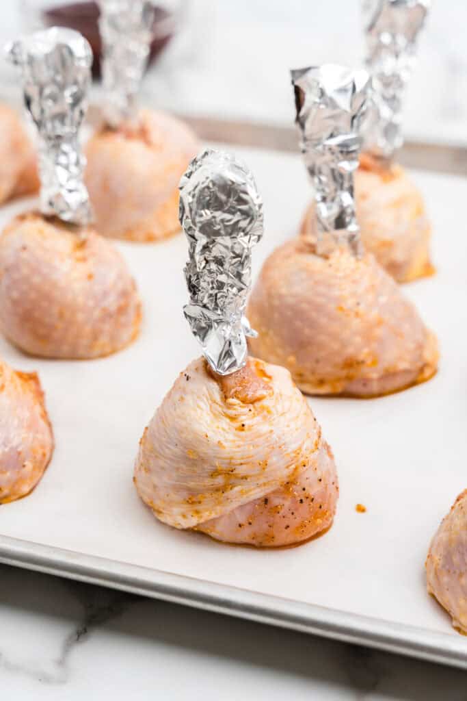 Chicken Lollipop Drumsticks with bone wrapped in foil