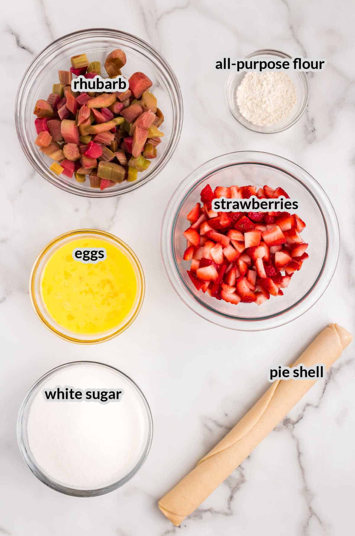 Overhead Image of Strawberry Rhubarb Pie Ingredients